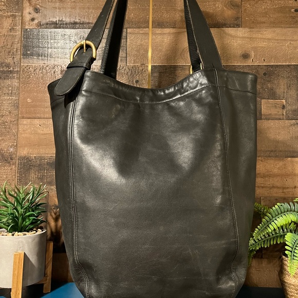 Coach Vintage Black Leather Tote Bag Large Duffle Duffel...